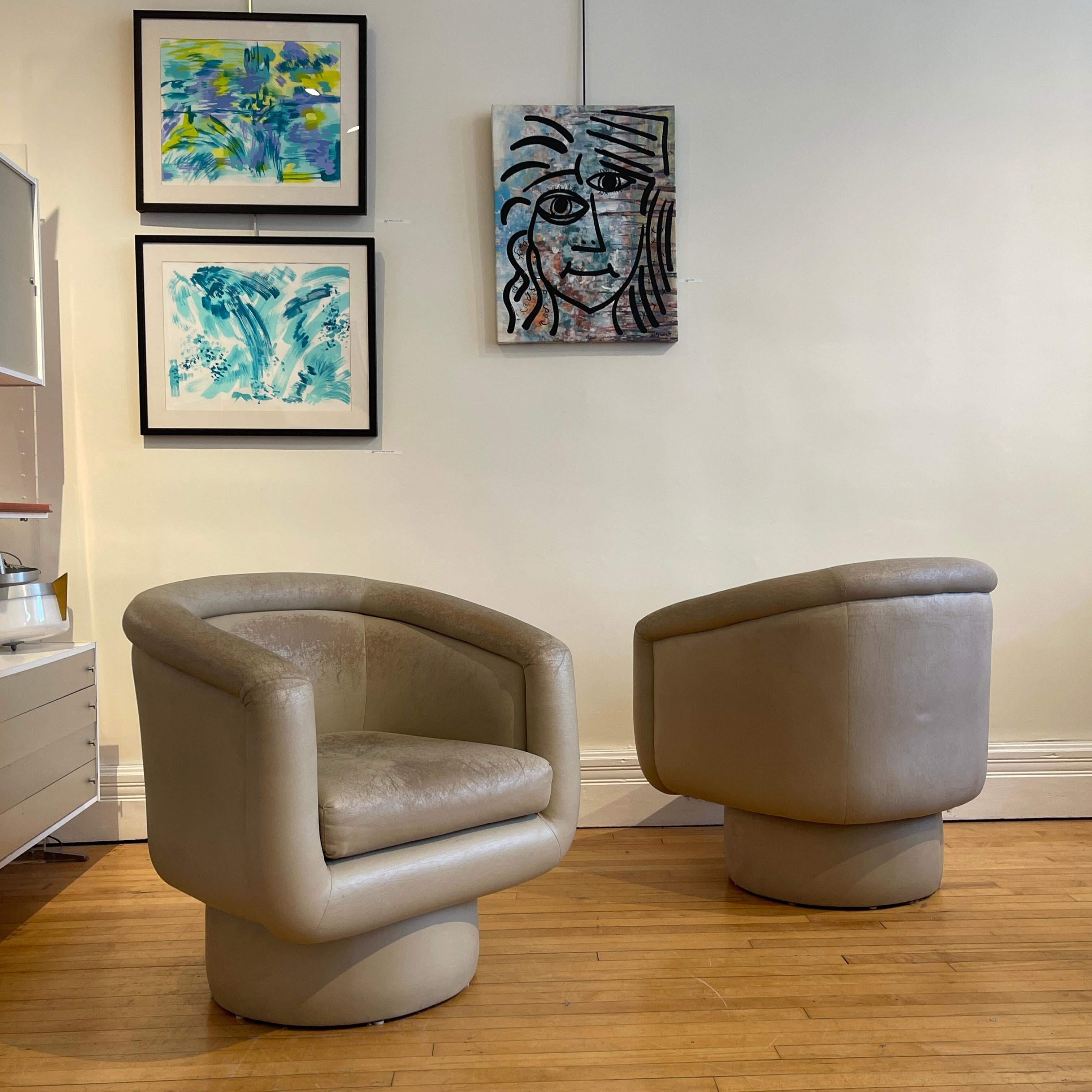 Lovely Pair of Post-Modern Sculptural Patinated Swivel Chairs 4