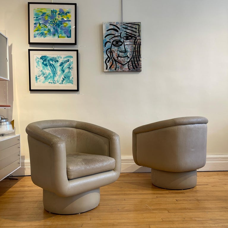 Lovely Pair of Post-Modern Sculptural Patinated Swivel Chairs For Sale 4