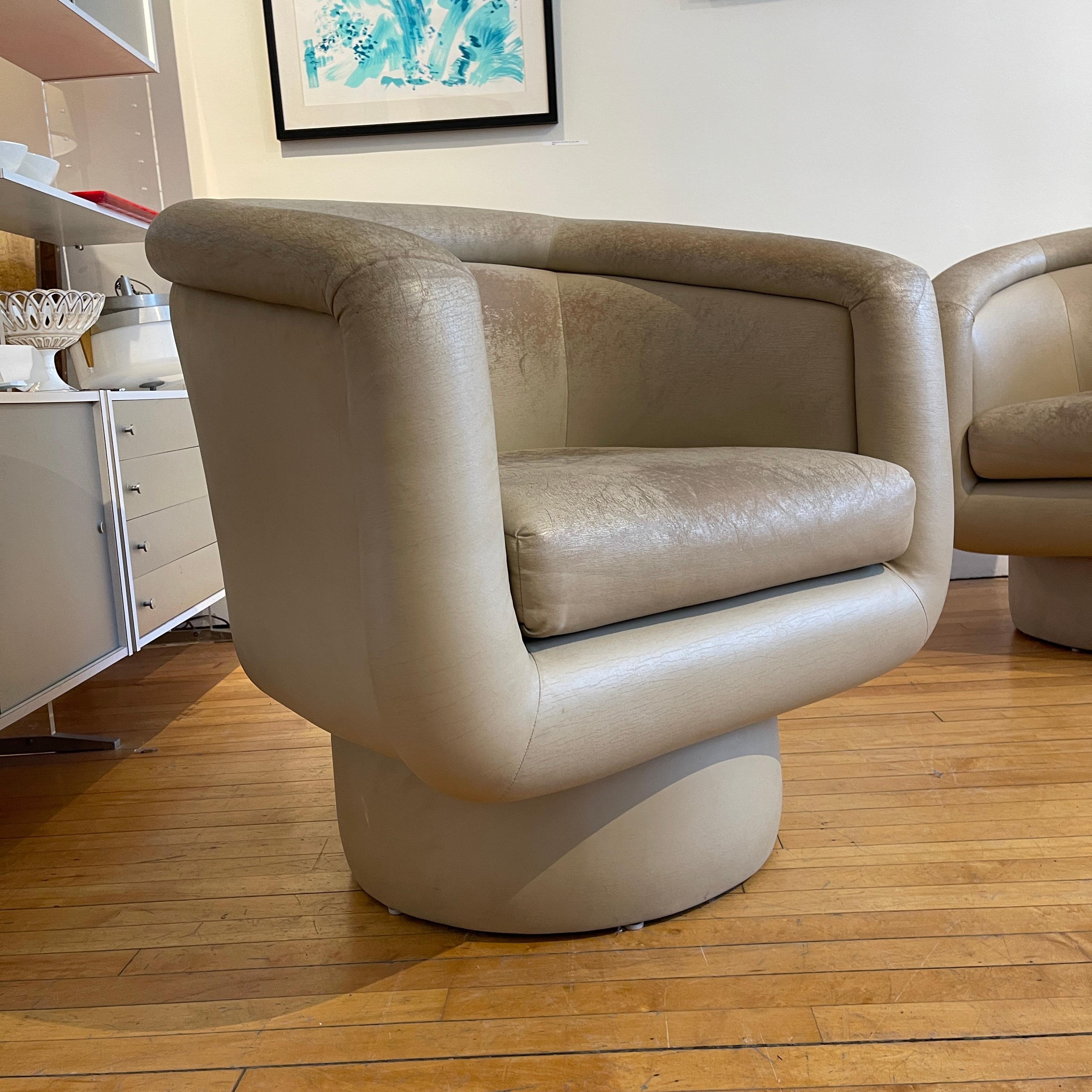 Lovely Pair of Post-Modern Sculptural Patinated Swivel Chairs 5