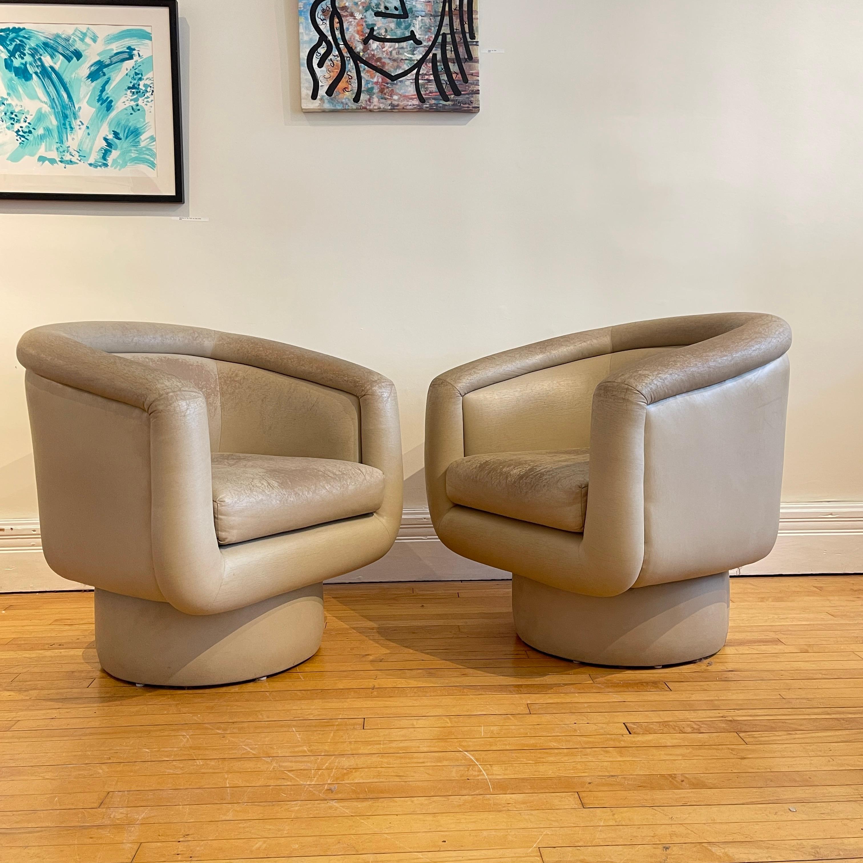 Late 20th Century Lovely Pair of Post-Modern Sculptural Patinated Swivel Chairs