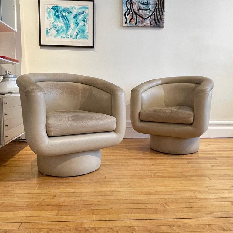 Lovely Pair of Post-Modern Sculptural Patinated Swivel Chairs For Sale 3