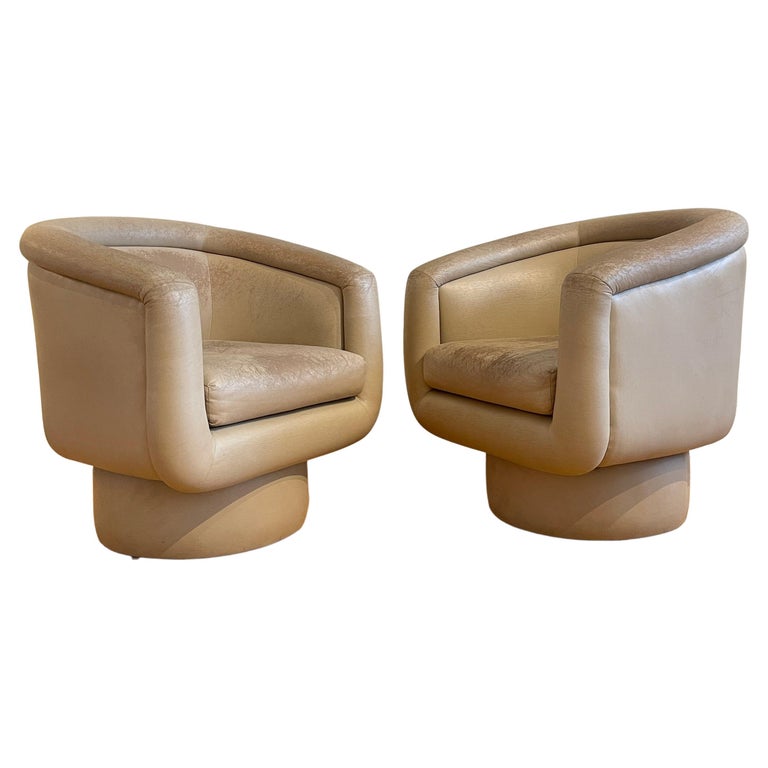 Lovely Pair of Post-Modern Sculptural Patinated Swivel Chairs For Sale