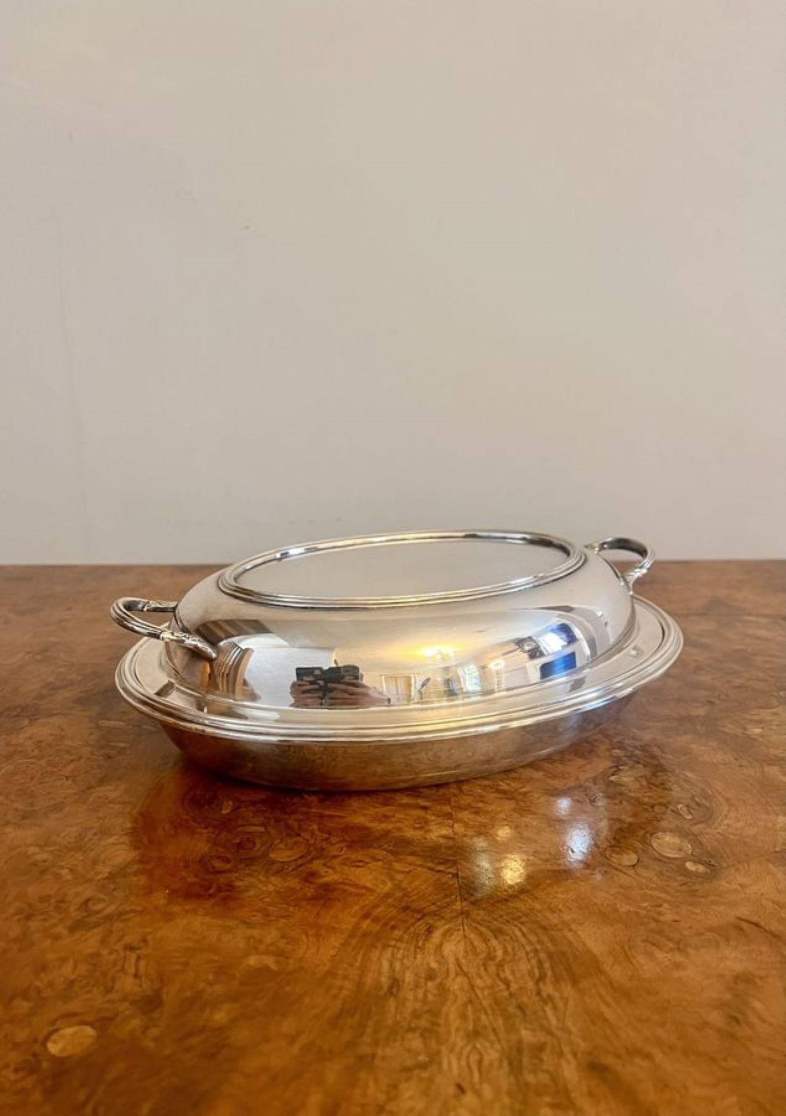 Silver Plate Lovely pair of quality antique Edwardian silver plated entree dishes  For Sale