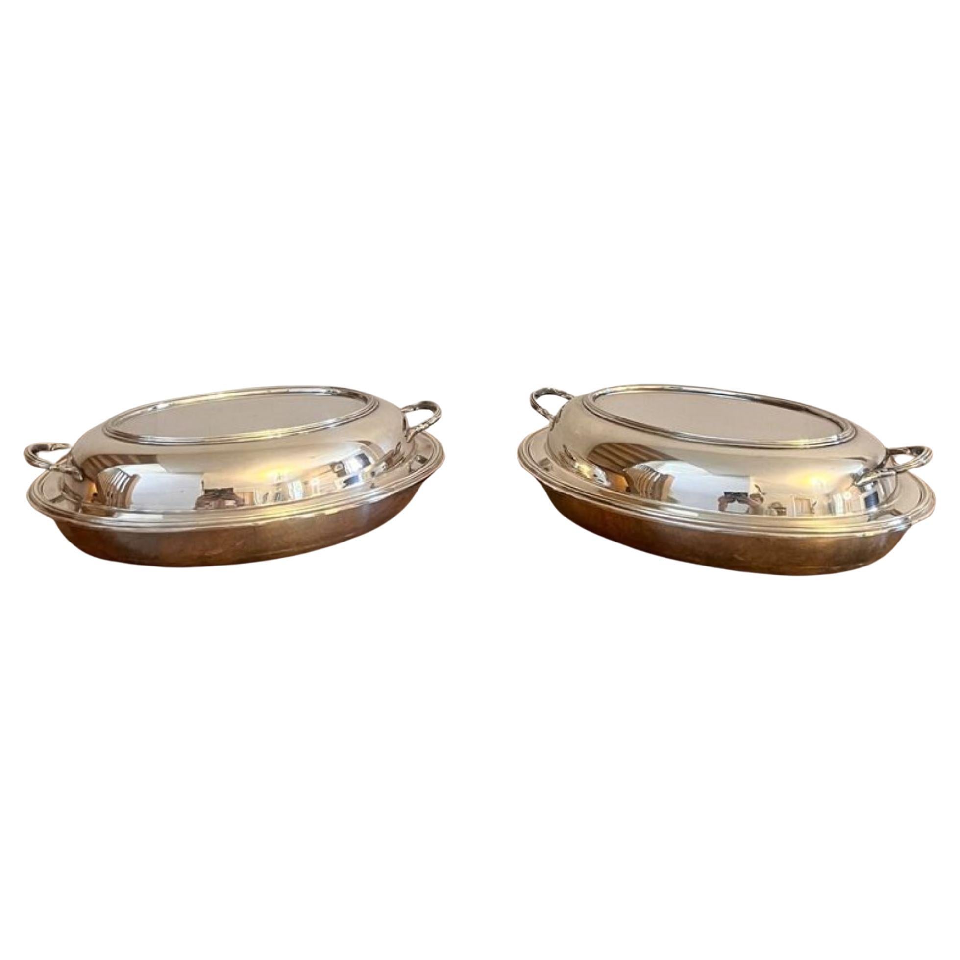 Preciosa pareja de platos de entrante antiguos eduardianos de calidad bañados en plata