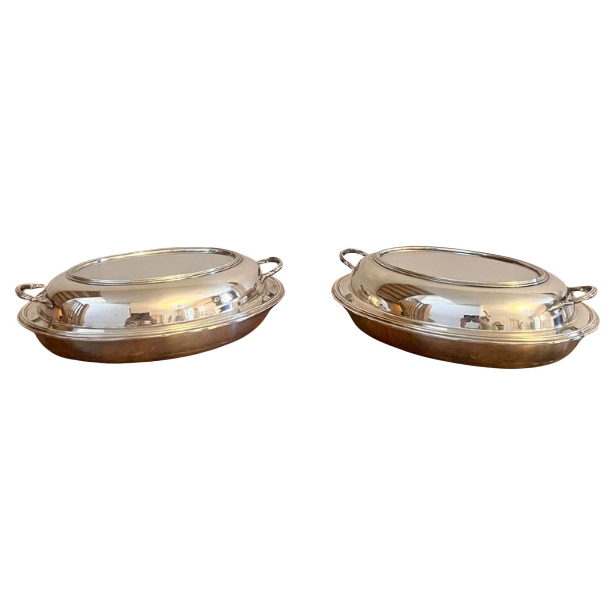 Lovely pair of quality antique Edwardian silver plated entree dishes 