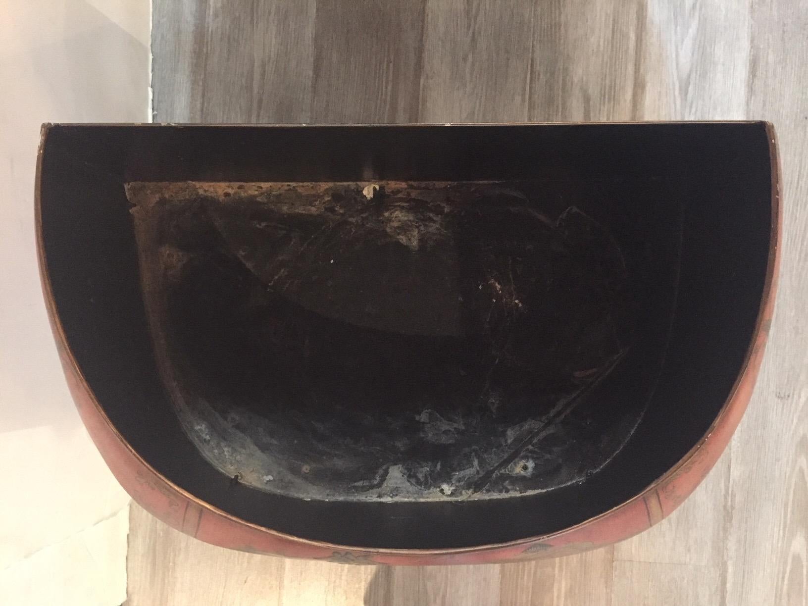 Lovely Pair of Red, Black and Gold Chinoiserie Decorated Tole Planters 5