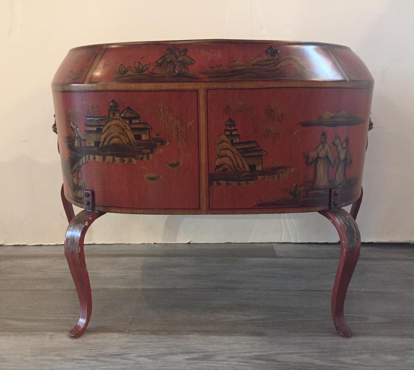 Lovely Pair of Red, Black and Gold Chinoiserie Decorated Tole Planters 2