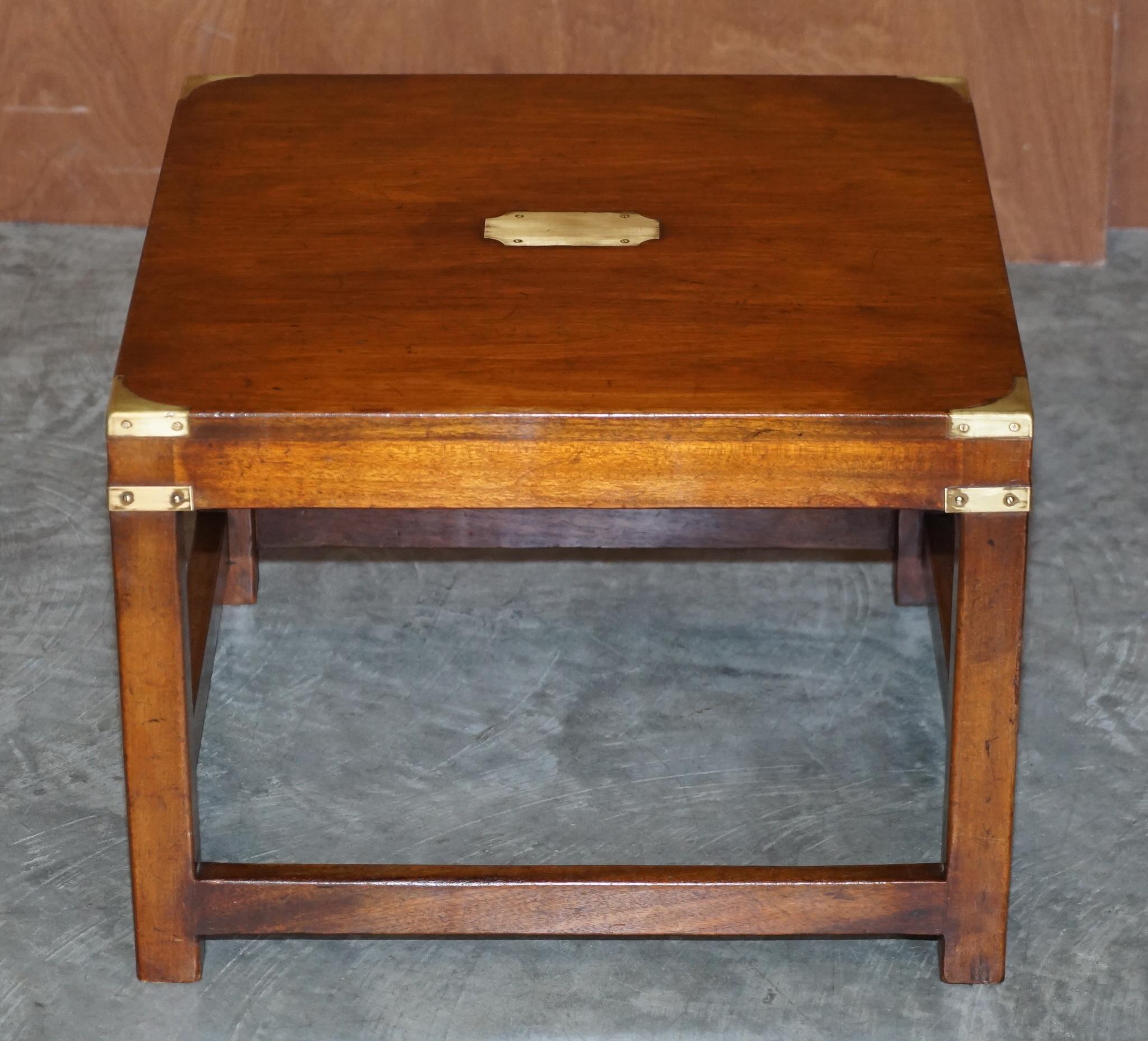 English Lovely Pair of Restored Harrods Kennedy Mahogany Military Campaign Side Tables