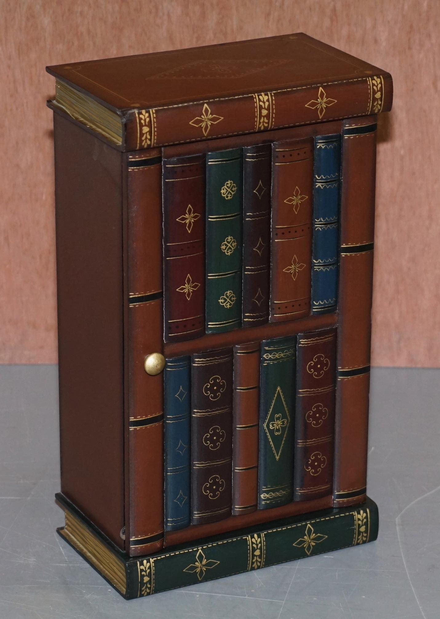 Lovely Pair of Side End Lamp Wine Table Sized Faux Book Library Study Cabinets 3