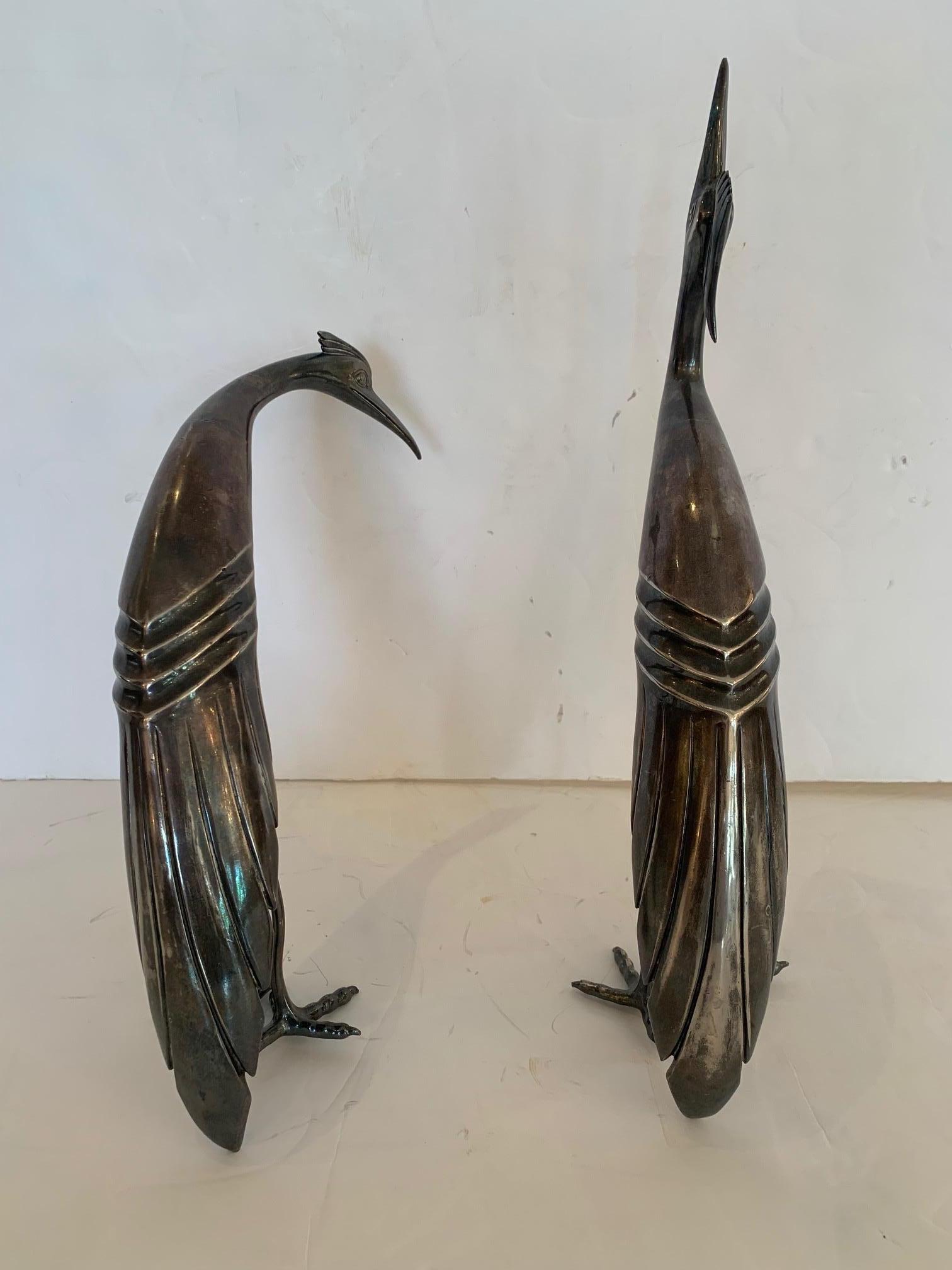 Lovely Pair of Silverplate Egret Bird Sculptures In Good Condition In Hopewell, NJ