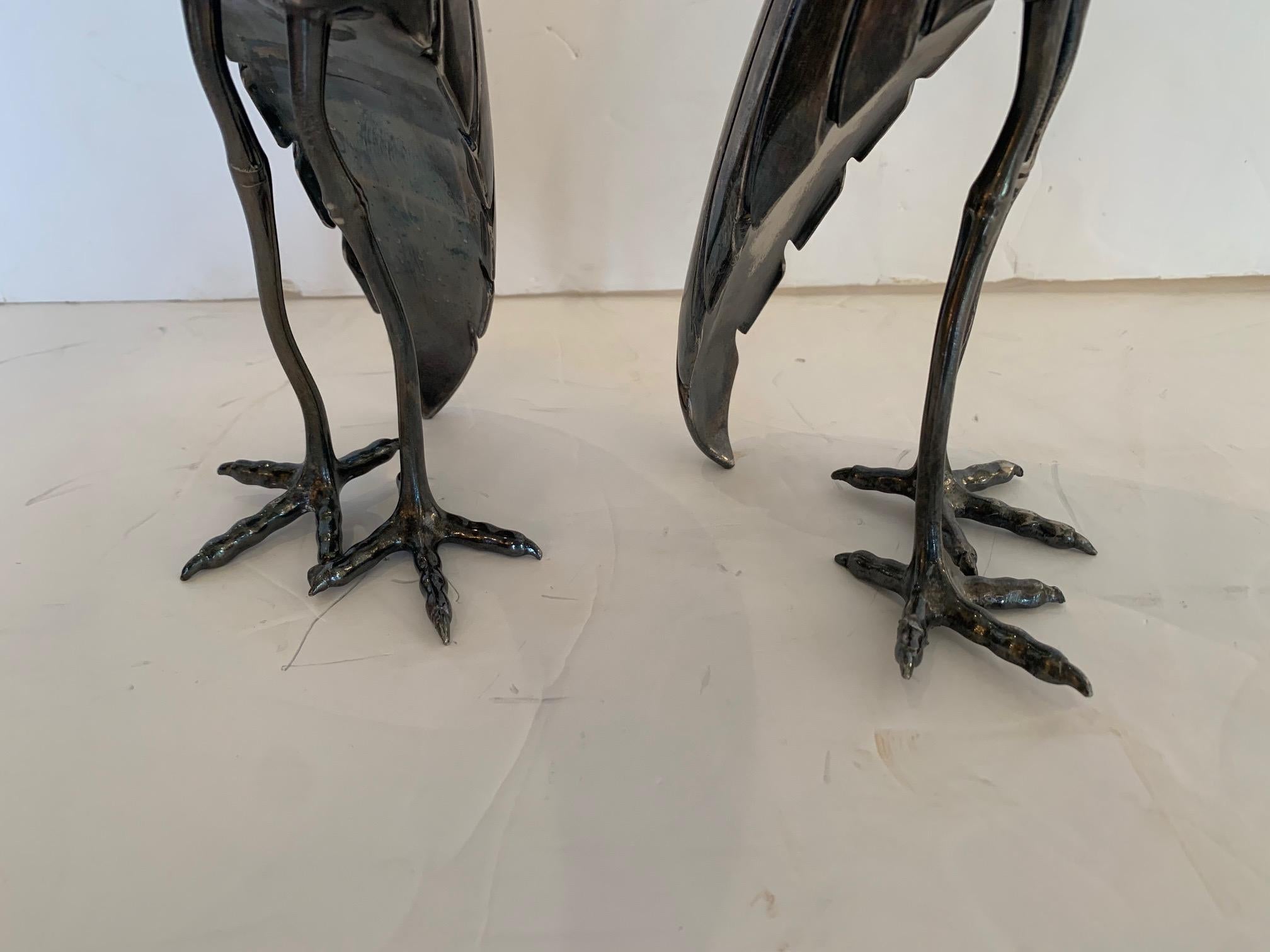 Lovely Pair of Silverplate Egret Bird Sculptures 1