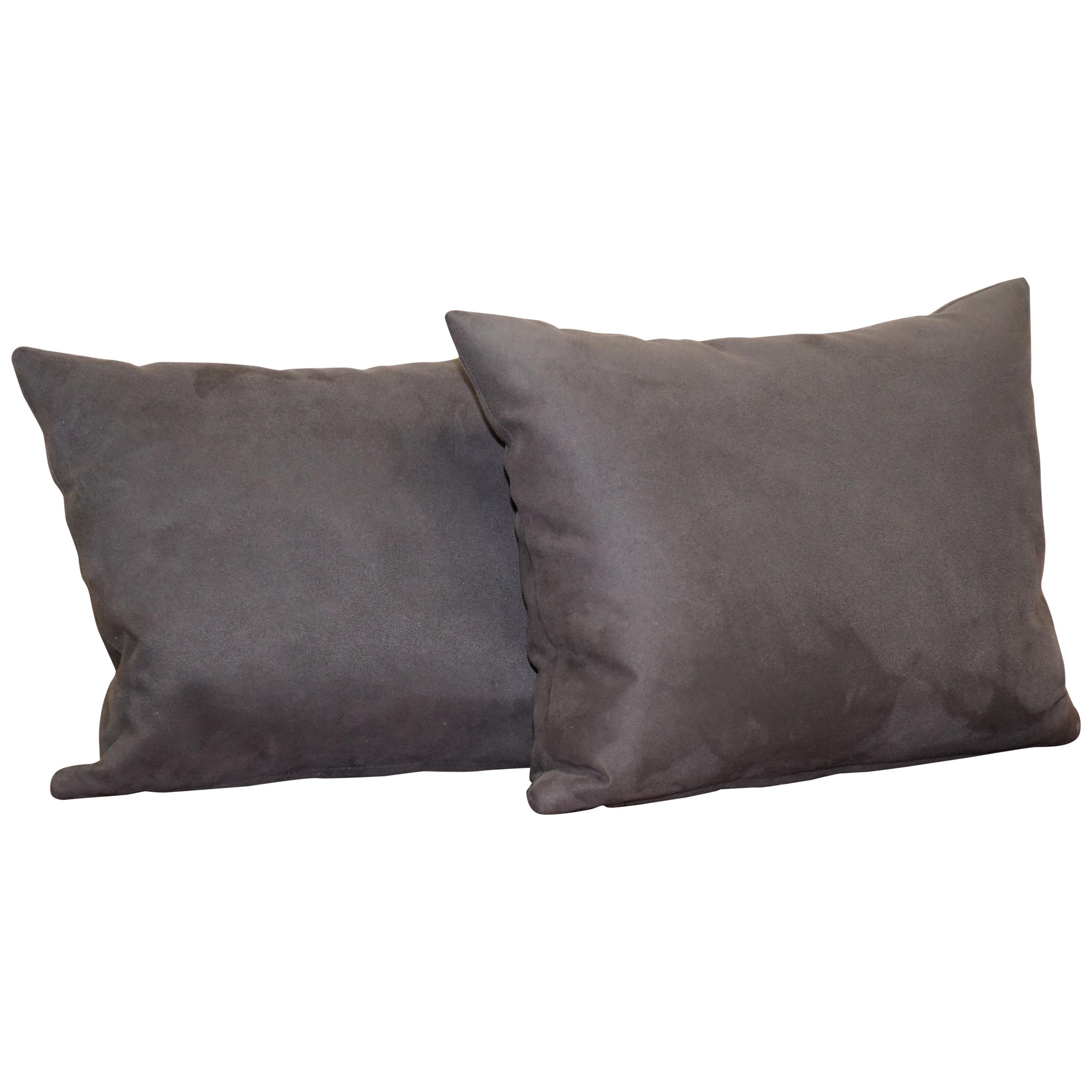 Lovely Pair of Soft Suede Large Grey Scatter Cushions from Fendi Sofa