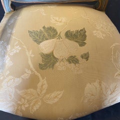 Lovely Pair of St. Tropez Painted & Silk French Louis XV Style Bergere Armchairs