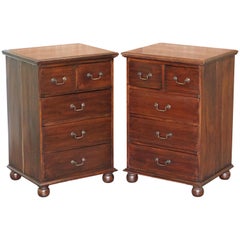 Lovely Pair of Stained Beechwood Bedside Lamp End Table Sized Chests of Drawers