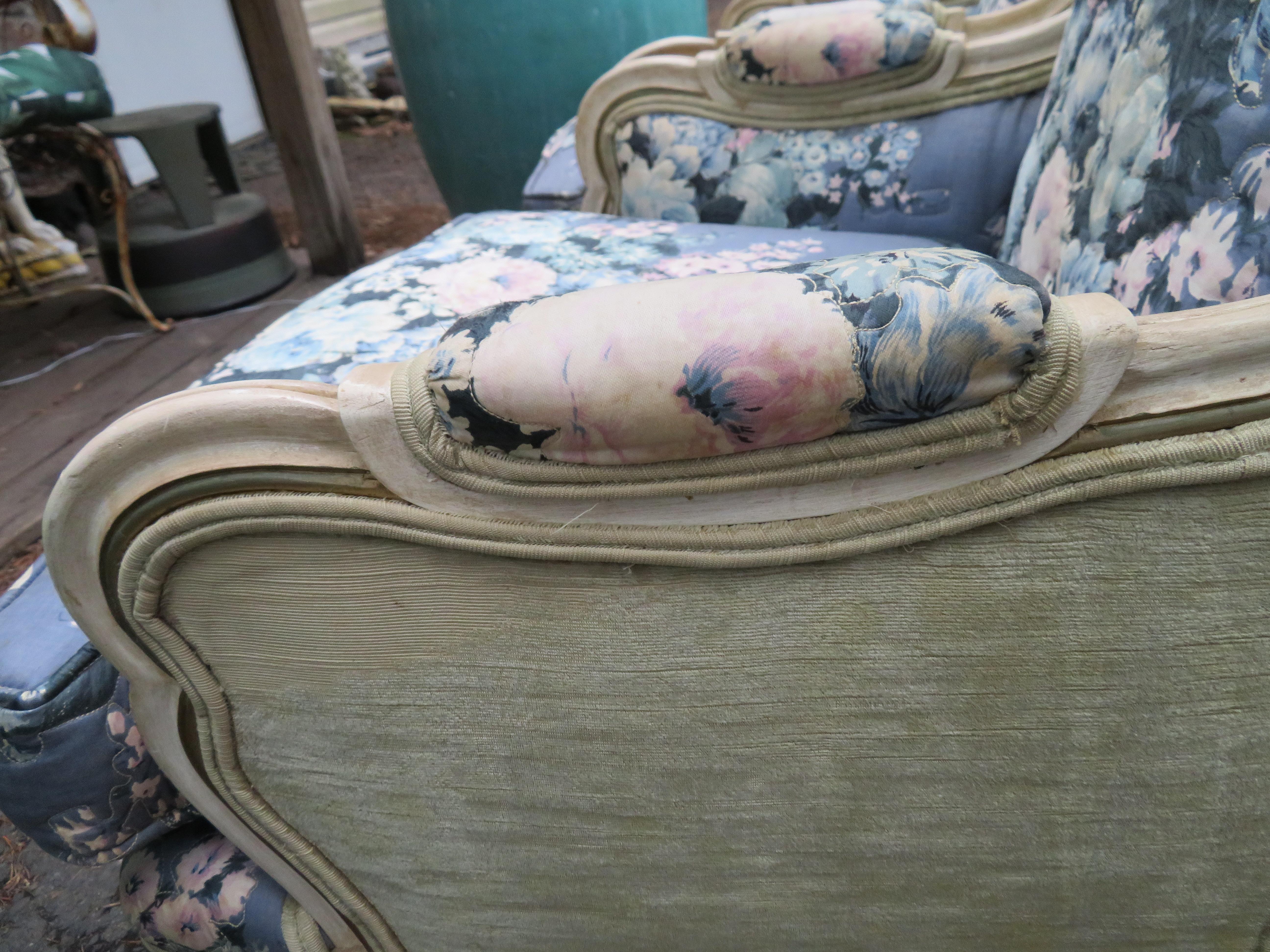 Lovely Pair of Statuesque French Country Wingback Chairs Midcentury For Sale 1