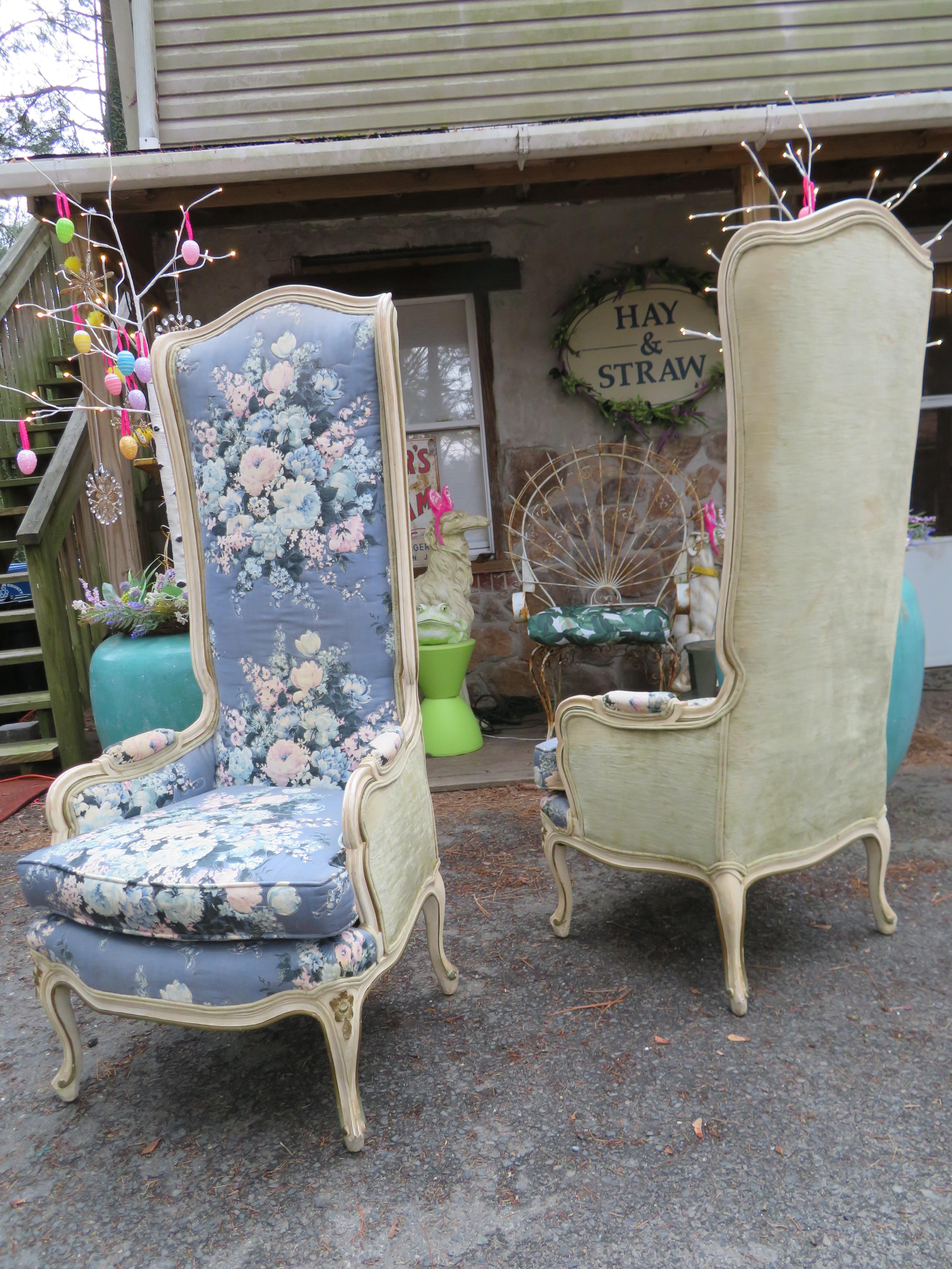 Lovely Pair of Statuesque French Country Wingback Chairs Midcentury For Sale 9