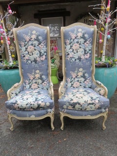Lovely Pair of Statuesque French Country Wingback Chairs Midcentury