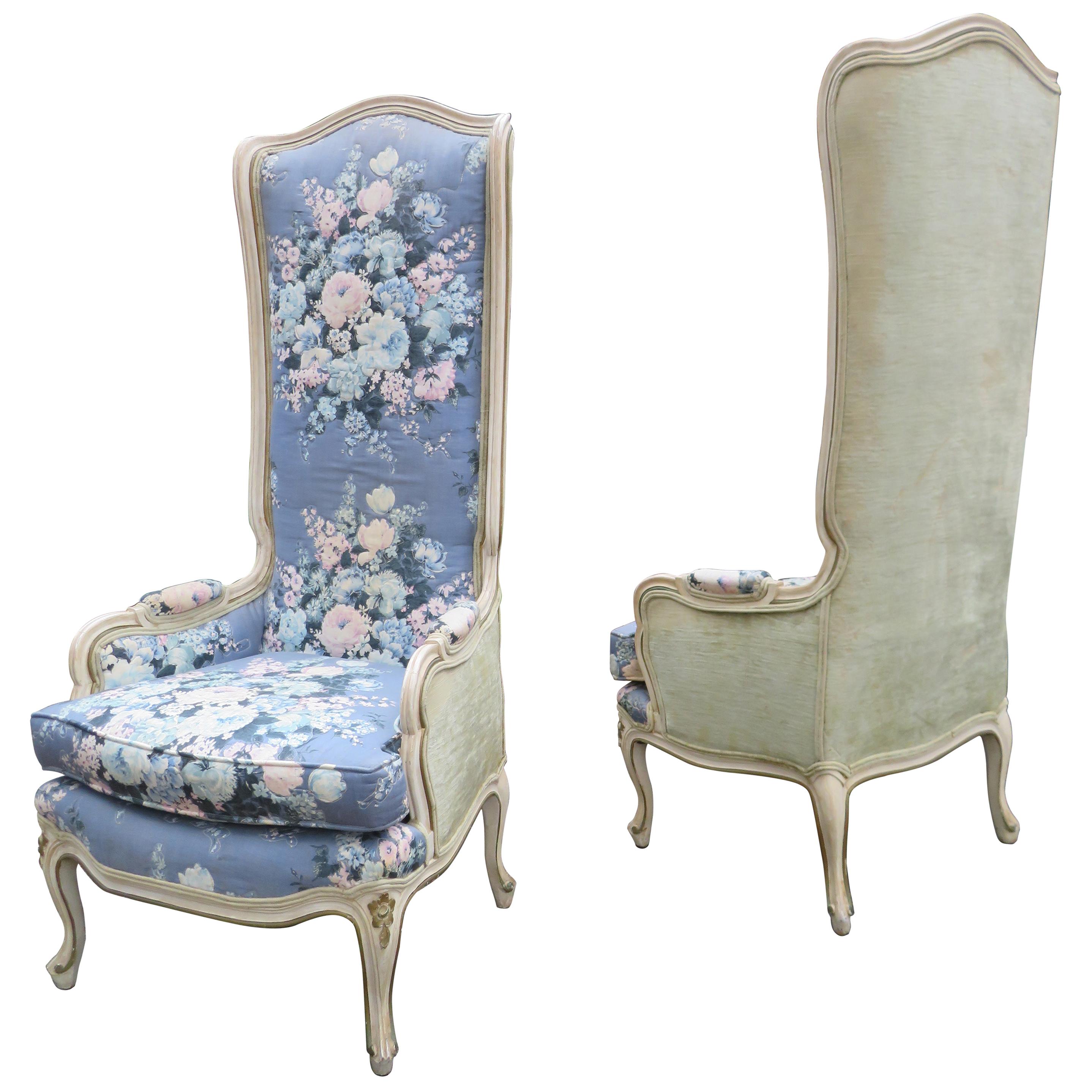 Lovely Pair of Statuesque French Country Wingback Chairs Midcentury For Sale