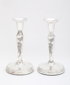 Lovely Pair of Sterling Silver Swedish Aesthetic-Movement-Style Candlesticks