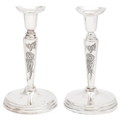 Lovely Pair of Sterling Silver Swedish Aesthetic-Movement-Style Candlesticks