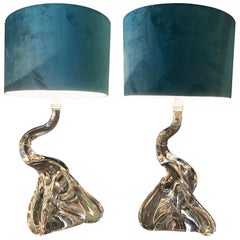 Lovely Pair of Swan Necked Murano Glass Lamps