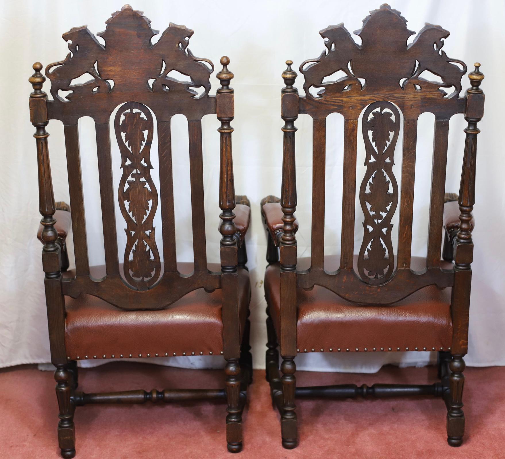 Lovely Pair Of Two Victorian Oak Armchairs In Jacobean Style (Britisch) im Angebot