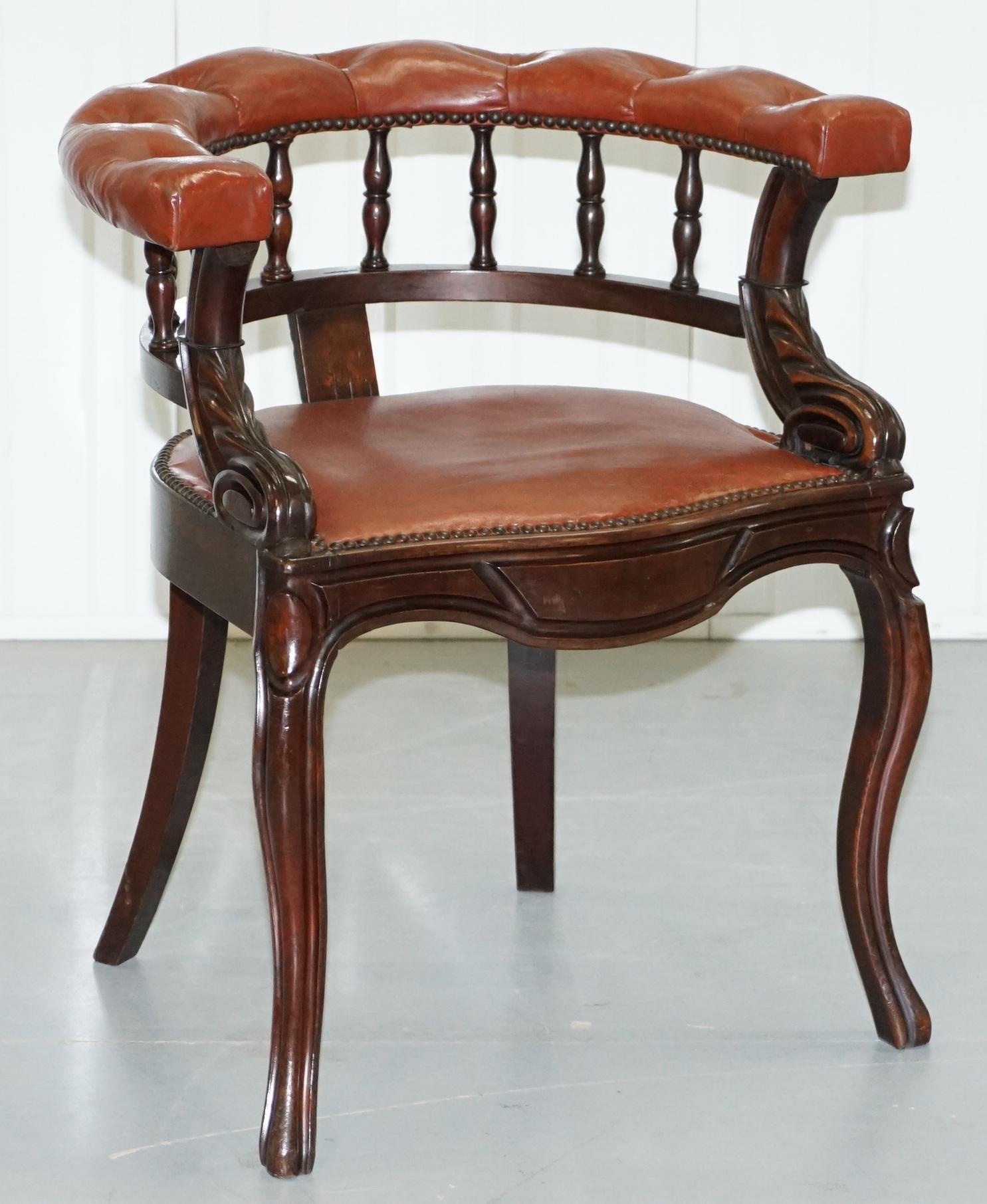 We are delighted to offer for sale this lovely pair of original horse shoe back gentleman’s club elbow chairs

These would have been in a gentleman’s club and used for chit chat, later in life they were used as captain's office chairs to sit