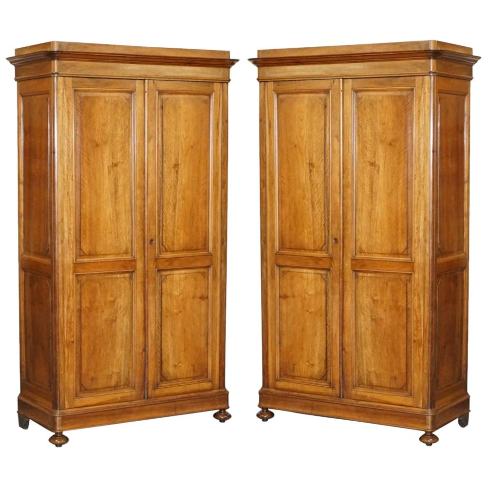 Lovely Pair of Victorian Walnut Large Wardrobes That Can Be Fully Dismantled
