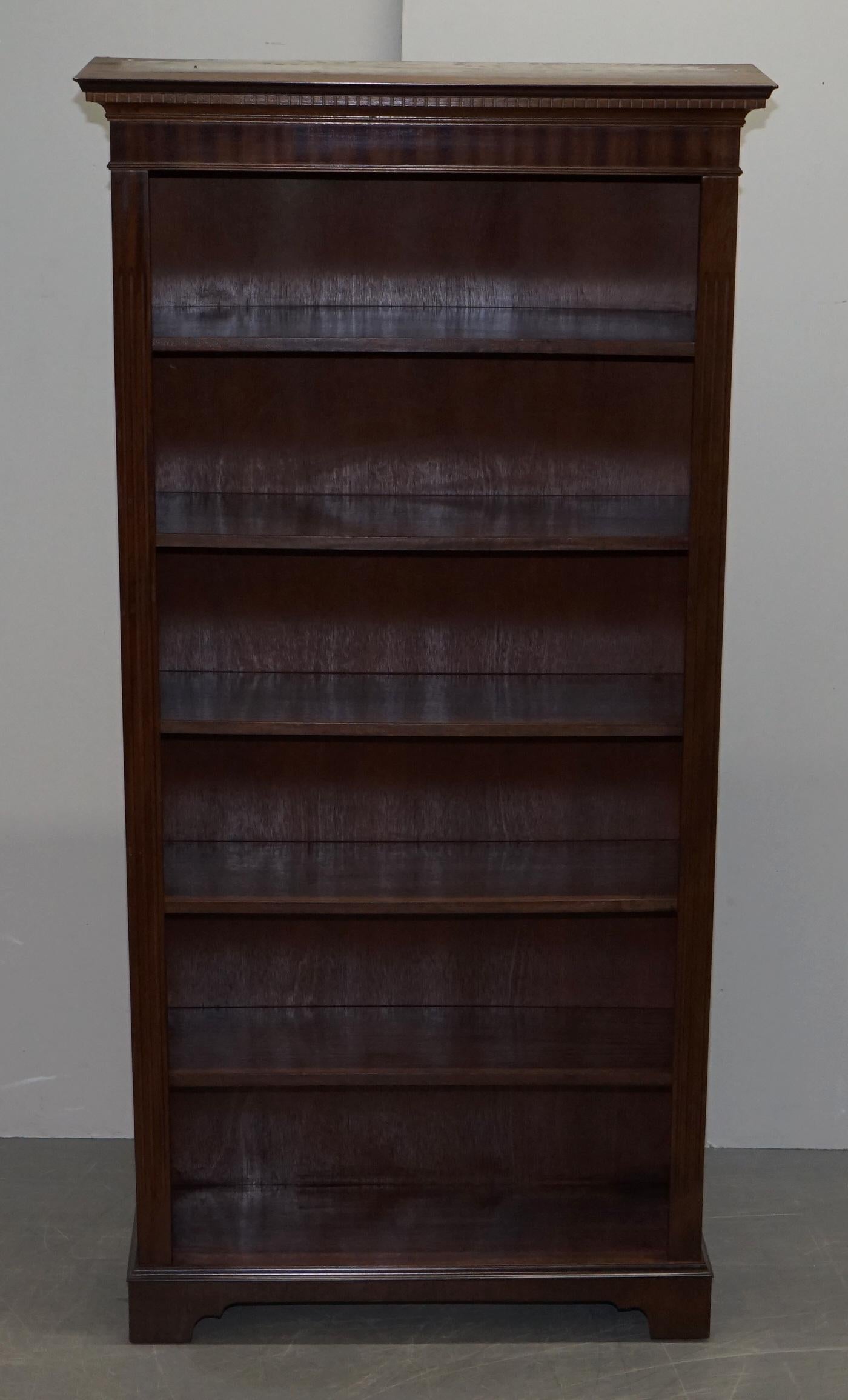 Lovely Pair of Vintage Flamed Hardwood Library Bookcases Height Adjustable Shelf 8