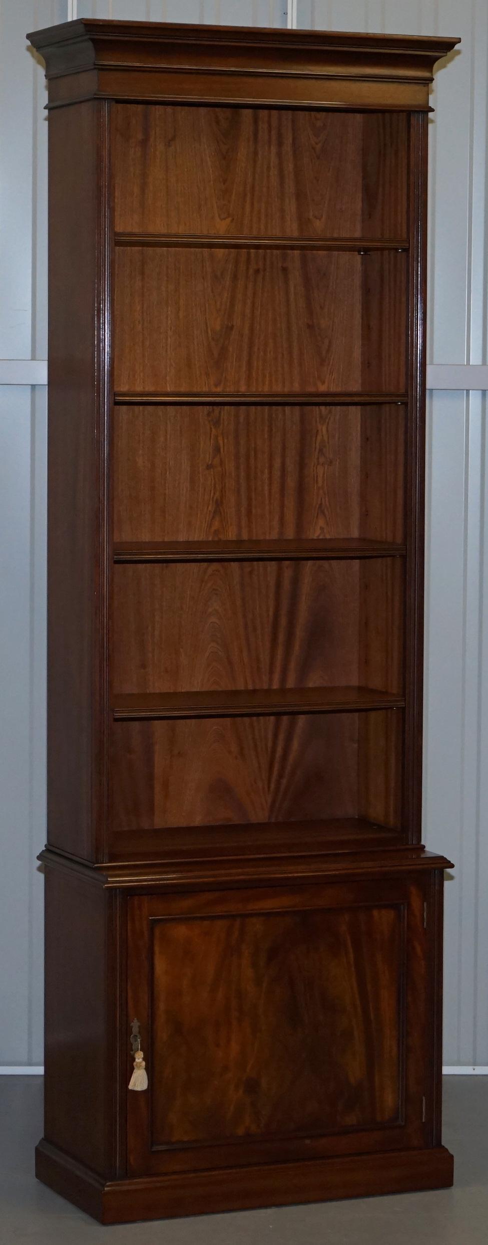 Lovely Pair of Vintage Flamed Mahogany Library Bookcases with Cupboard Bases 8