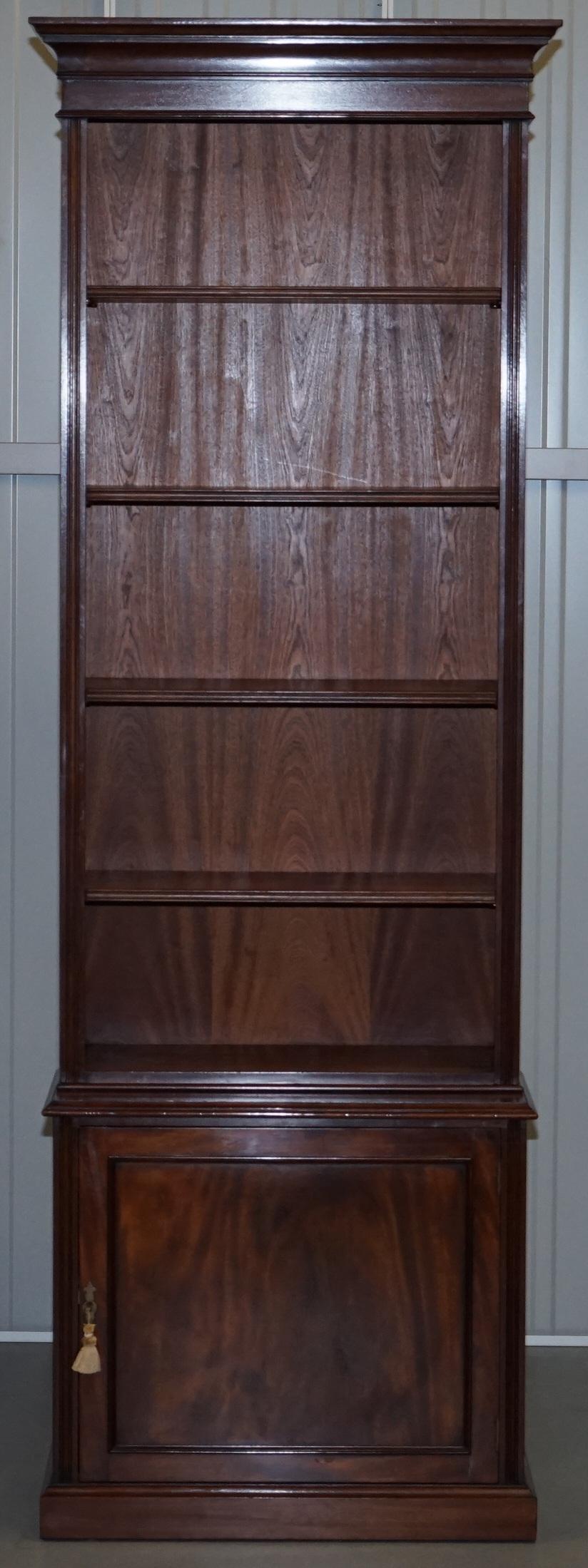 Lovely Pair of Vintage Flamed Mahogany Library Bookcases with Cupboard Bases 9