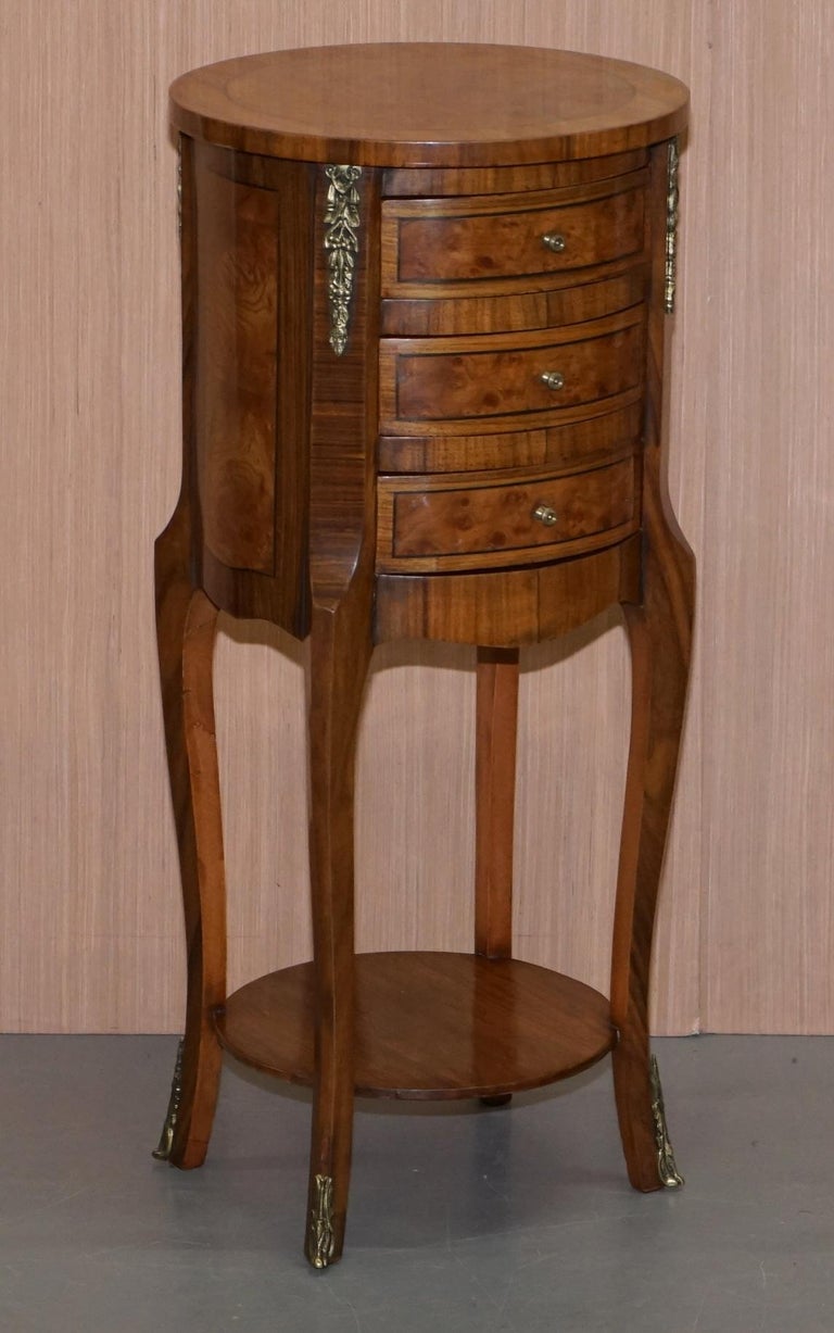 Lovely Pair Of Vintage French Burr Walnut Ormolu Mounted Side