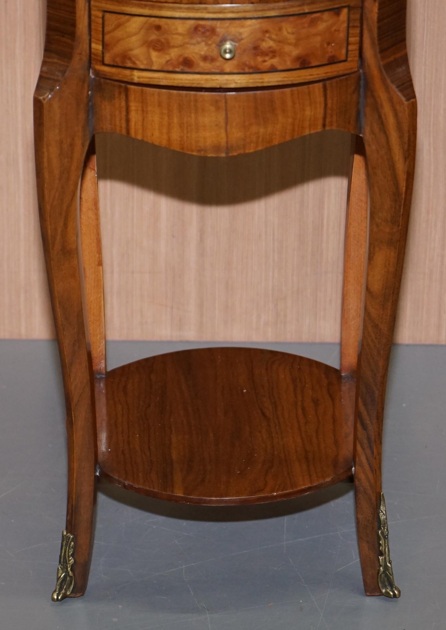 Lovely Pair of Vintage French Burr Walnut Ormolu Mounted Side Tables Drawers 2