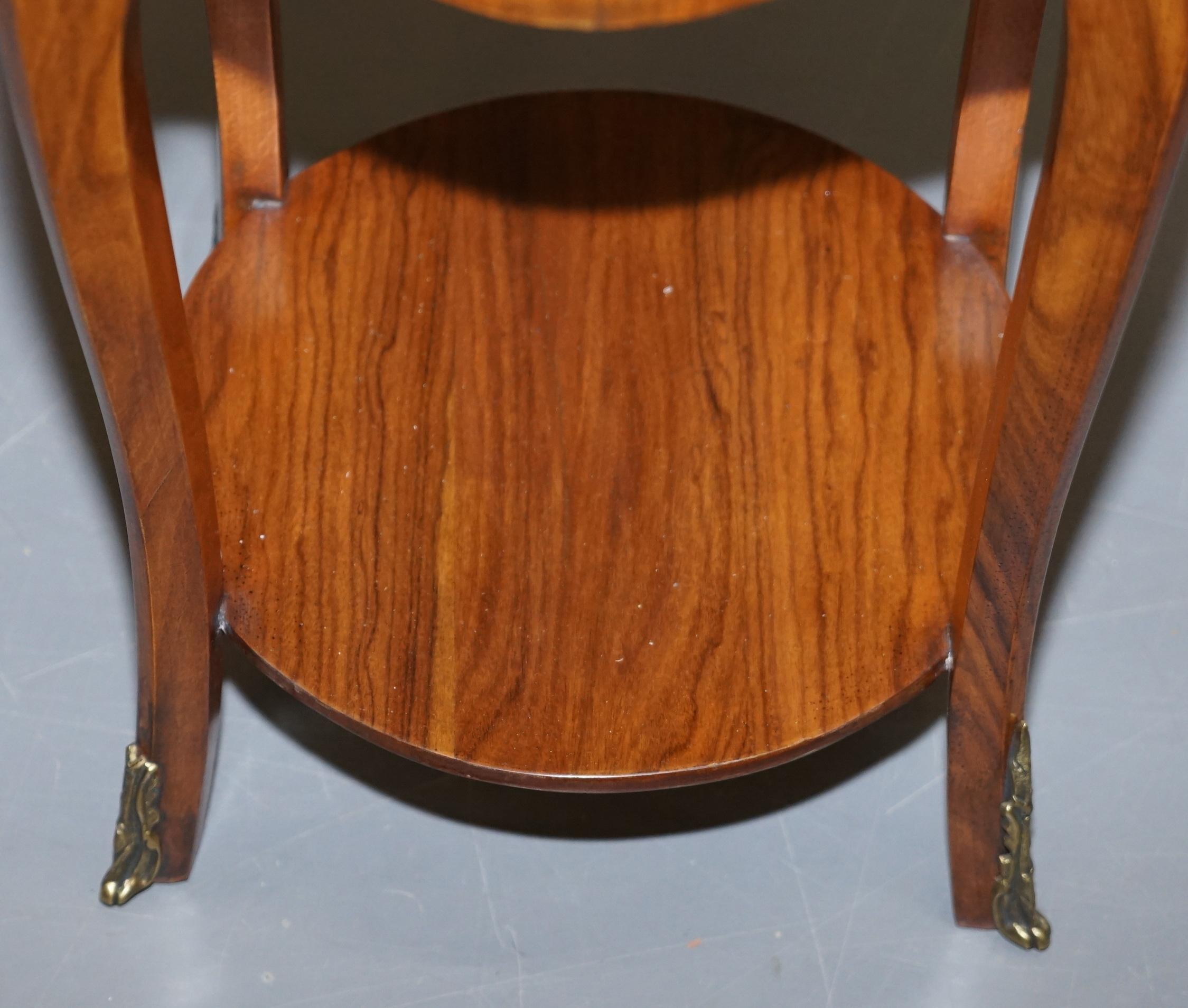 Lovely Pair of Vintage French Burr Walnut Ormolu Mounted Side Tables Drawers 3