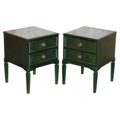 Lovely Pair of Vintage Green Painted Bed Side / Side End Lamp Wine Table Drawers