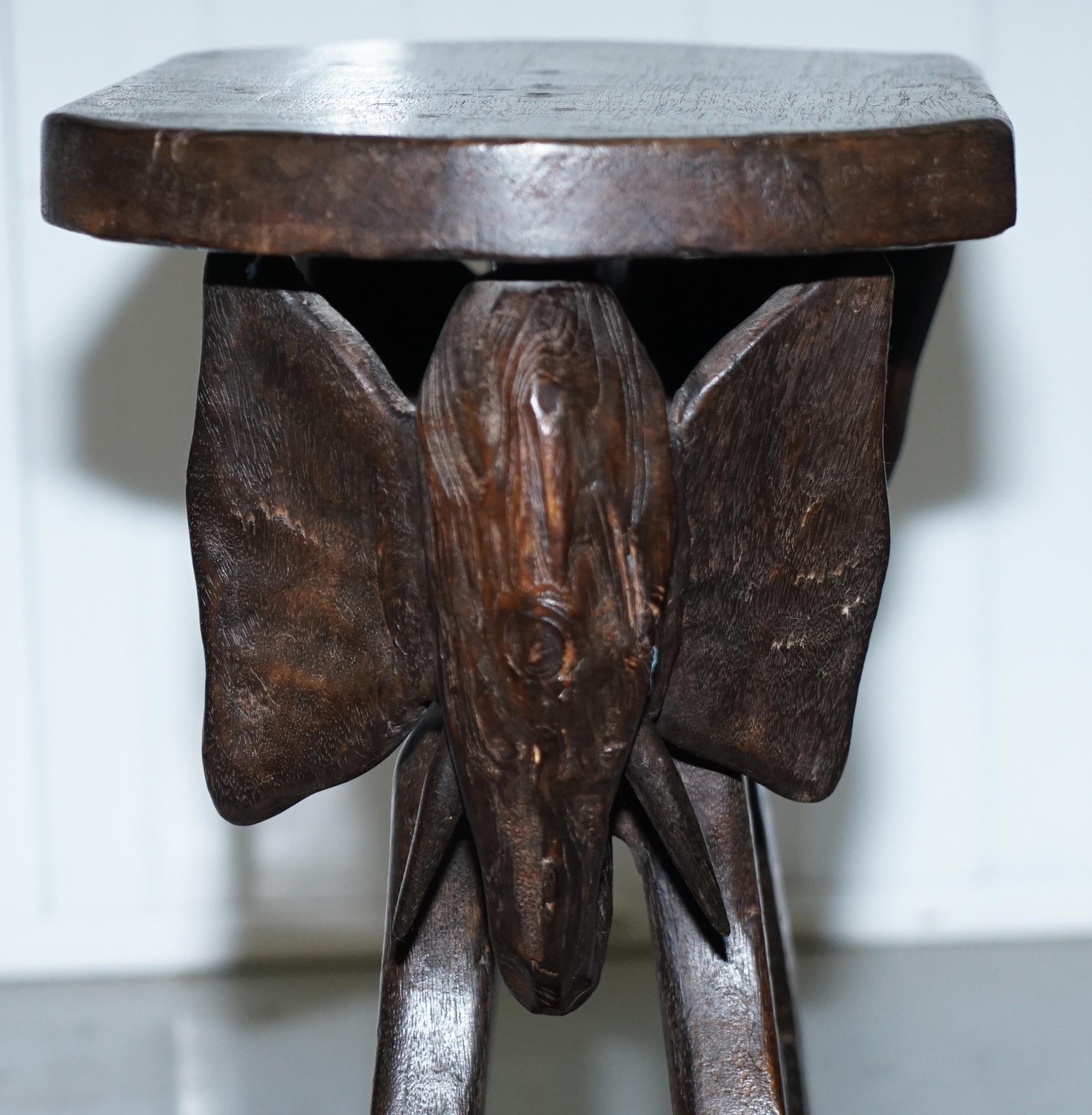 20th Century Lovely Pair of Vintage Hand Carved Solid Wood Safari Tables Depicting Elephants