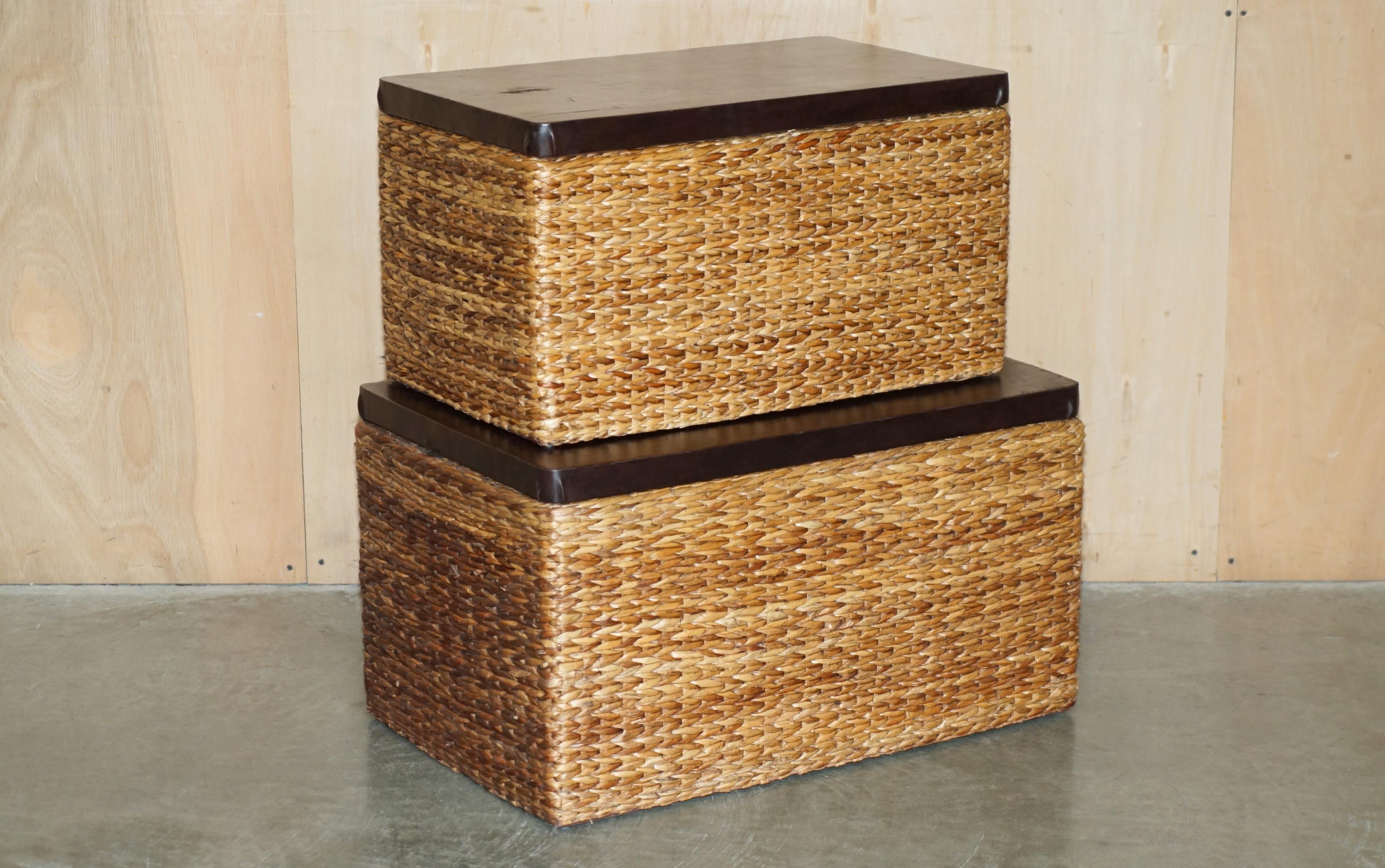 Royal House Antiques

Royal House Antiques is delighted to offer for sale this lovely pair of vintage wicker storage trunks with hardwood tops that can be used as seats and storage of linens and toys etc 

Please note the delivery fee listed is just