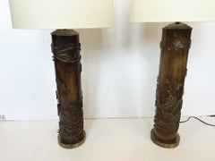 Lovely Pair of Vintage Wood and Metal Wallpaper Roller Table Lamps