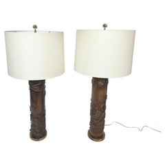Lovely Pair of Vintage Wood and Metal Wallpaper Roller Table Lamps