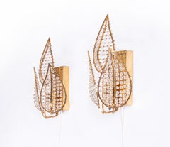 Set von 2 wunderschönen Palwa-Wandleuchtern aus Kristall und vergoldetem Messing, 1960, Deutschland