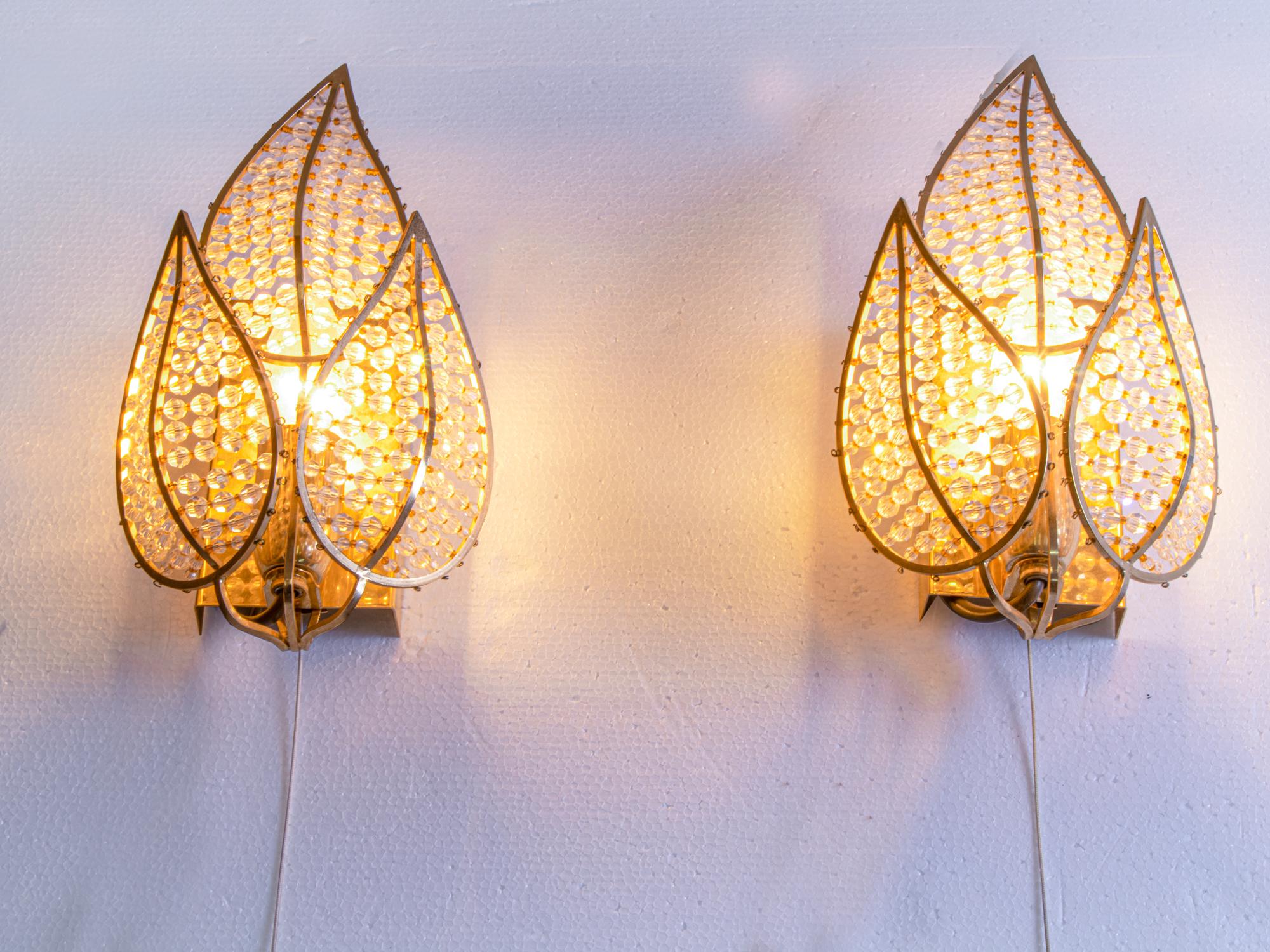 1960 Germany Palwa Lovely Wall Sconce Crystal & Gilt-Brass, Set of 2 In Good Condition For Sale In Niederdorfelden, Hessen