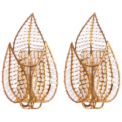 1960 Germany Palwa Lovely Wall Sconce Crystal & Gilt-Brass, Set of 2