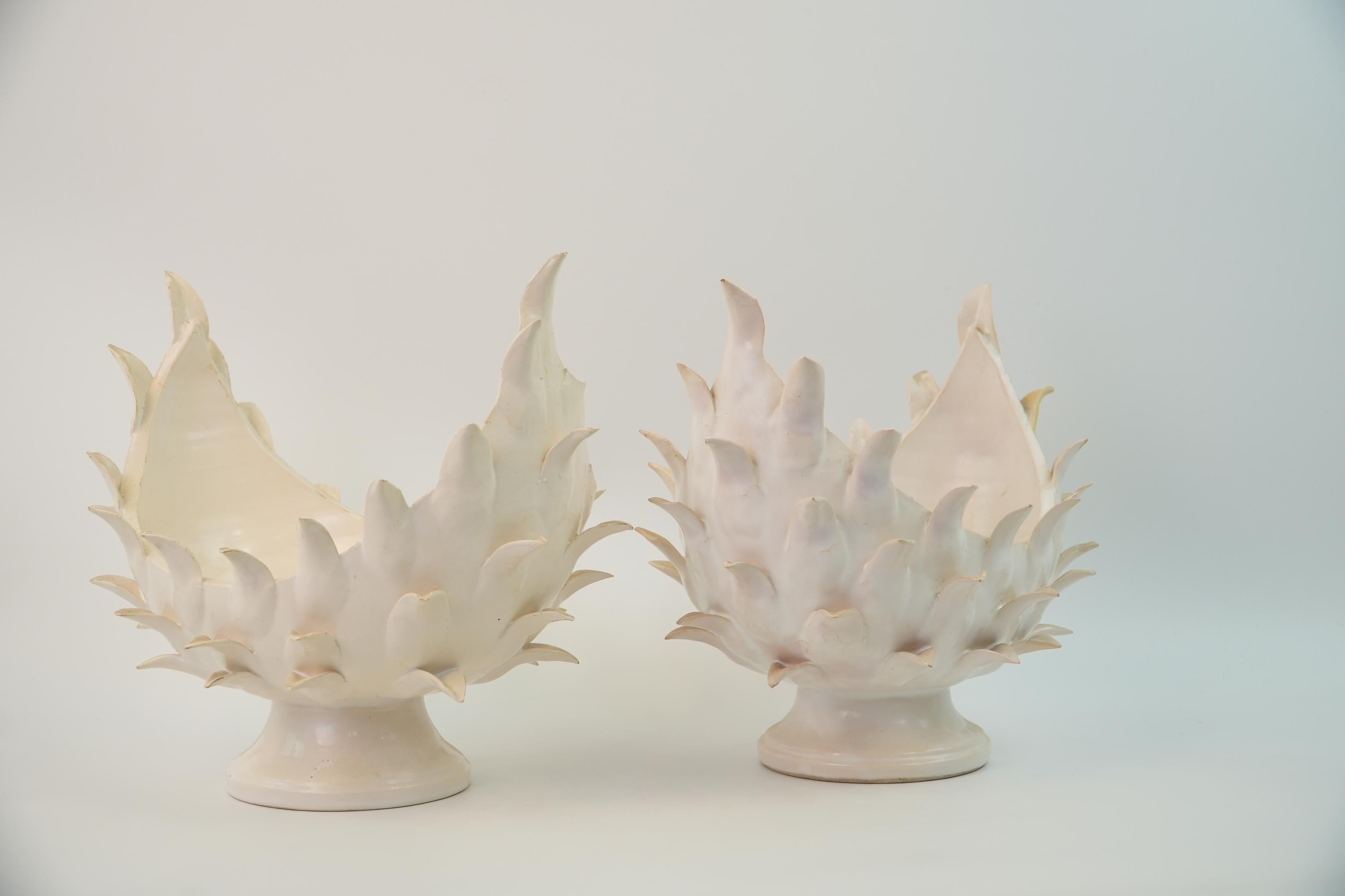 Whiting coppia di cesti in ceramica smaltata bianca di Jean Roger Paris In condizioni discrete in vendita a NICE, FR
