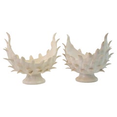 Lovely pair of white enameled ceramic baskets by Jean Roger Paris