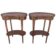 Lovely Pair of X2 French Antique Side Tables with Bronze, Louis XV