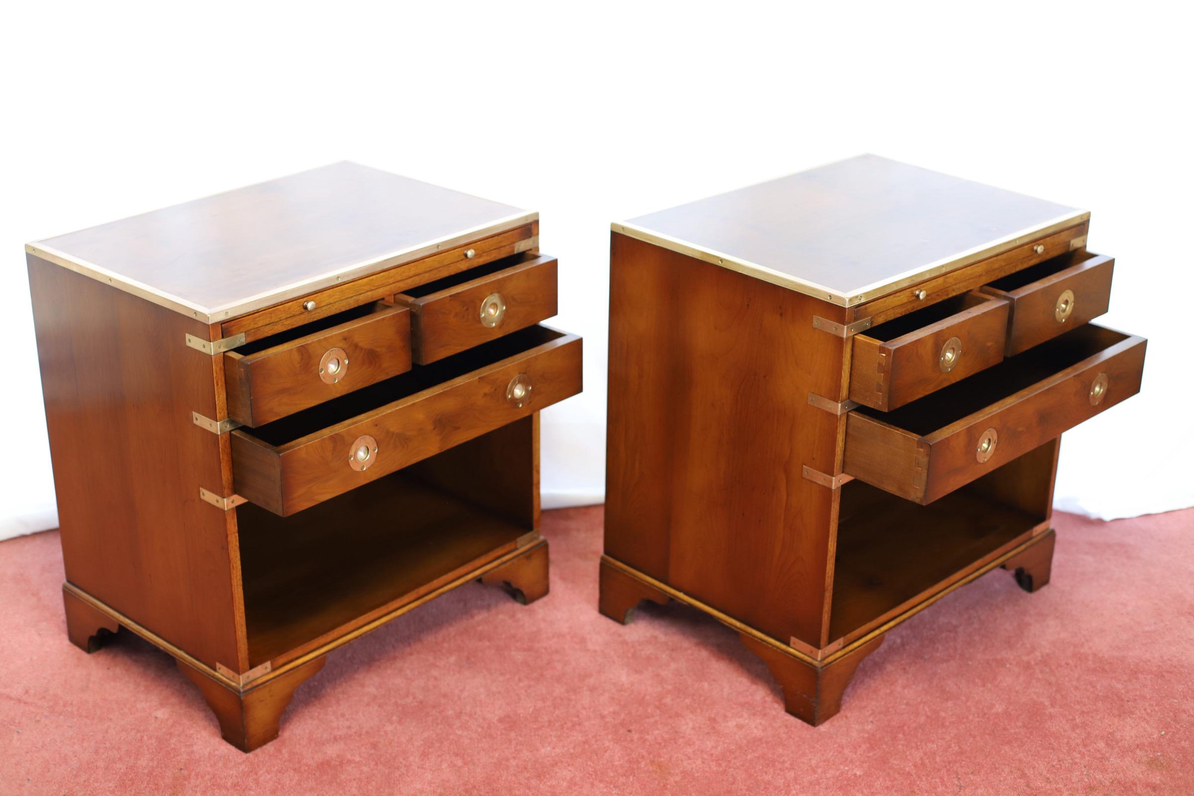 Lovely Pair Of Yew Wood Military Campaign Style Bedside Tables 4