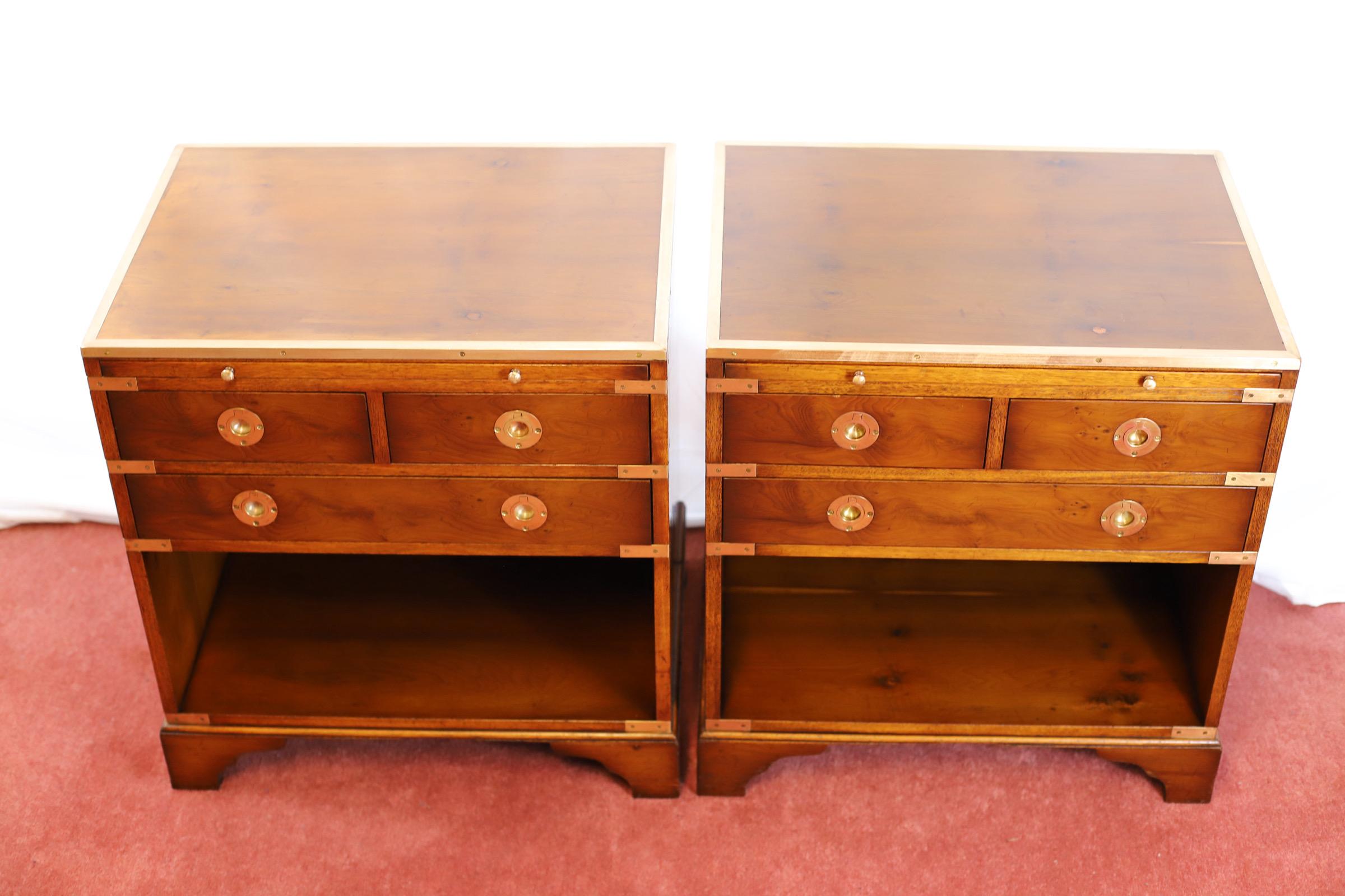 Lovely Pair Of Yew Wood Military Campaign Style Bedside Tables 10