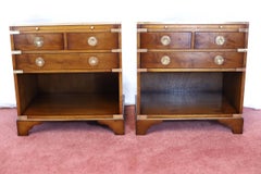 Lovely Pair Of Yew Wood Military Campaign Style Bedside Tables