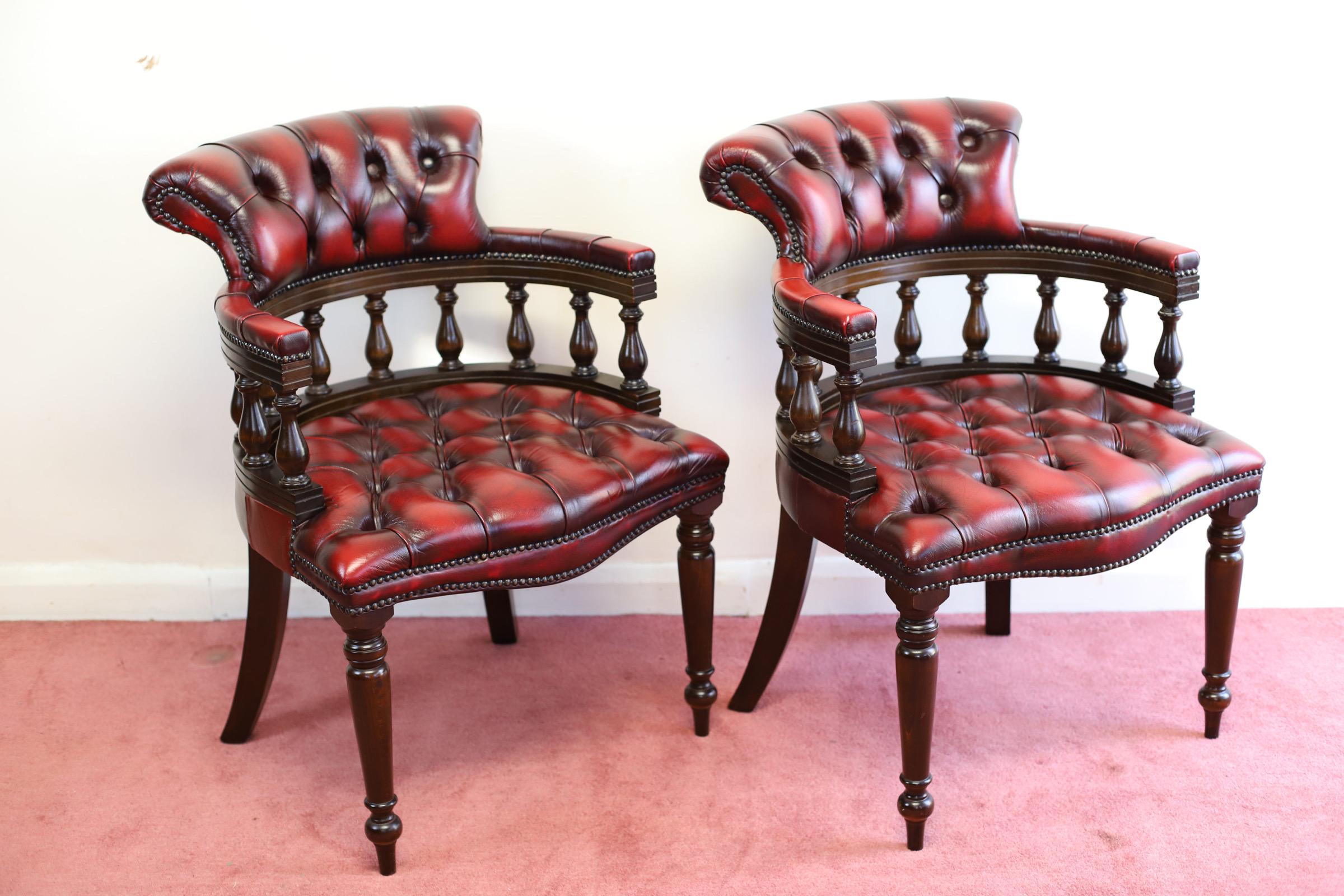 British Lovely Pair Oxblood Red Chesterfield Chairs