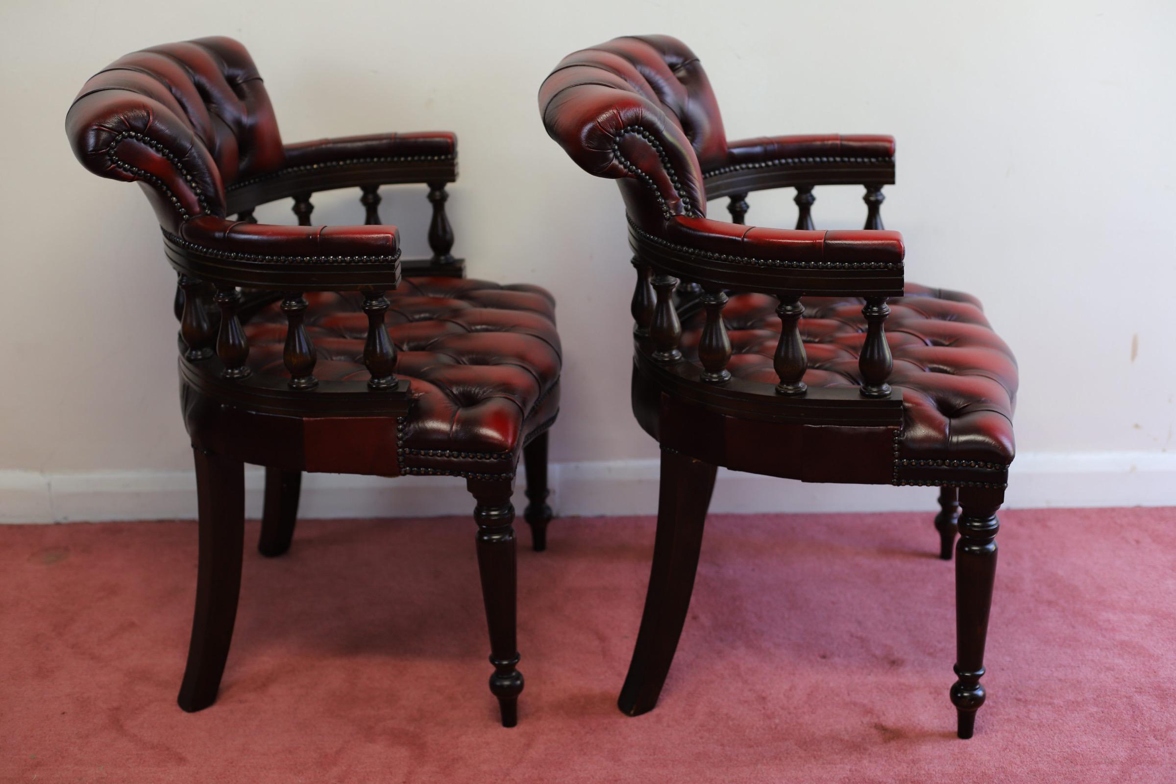 Lovely Pair Oxblood Red Chesterfield Chairs In Good Condition In Crawley, GB